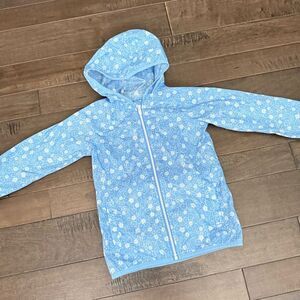 Lands’ End Rain Jacket Coat Full Zip Blue Floral Girls Kids M 5/6 Hooded Hoodie